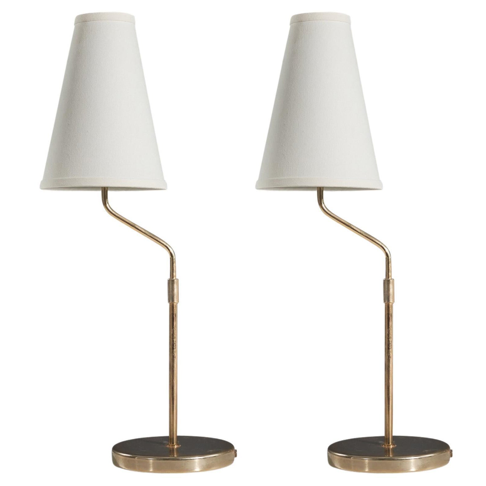 Swedish Designer, Table Lamps, Brass, Sweden, 1970s