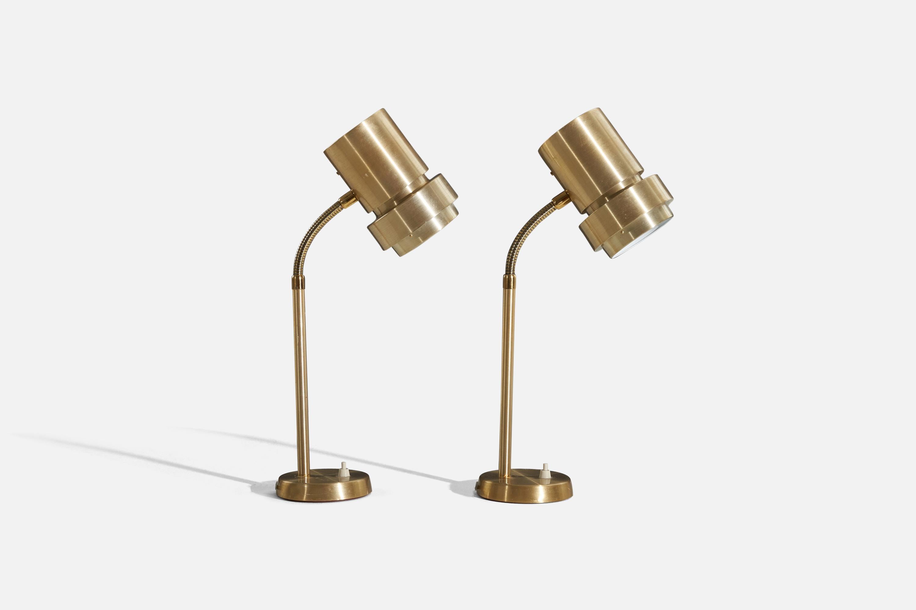 Mid-Century Modern Swedish Designer, Table Lamps, Brass, Sweden, c. 1960s For Sale