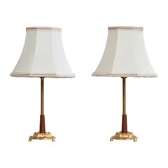 Swedish Designer, Table Lamps, Brass, Wood, Fabric, Sweden, 1940s