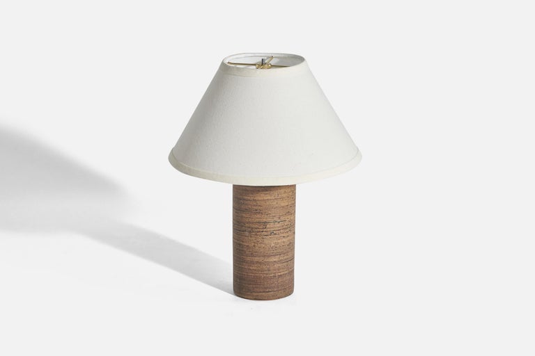 Modern Swedish Designer, Table Lamps, Brown-Glazed Stoneware, Sweden, 1970s For Sale