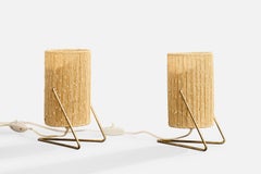 Swedish Designer, Table Lamps, Fabric, Brass, Sweden, 1970s