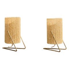 Swedish Designer, Table Lamps, Fabric, Brass, Sweden, 1970s