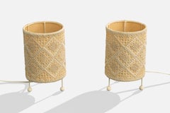 Swedish Designer, Table Lamps, Fabric, Metal, Wood Sweden, 1960s