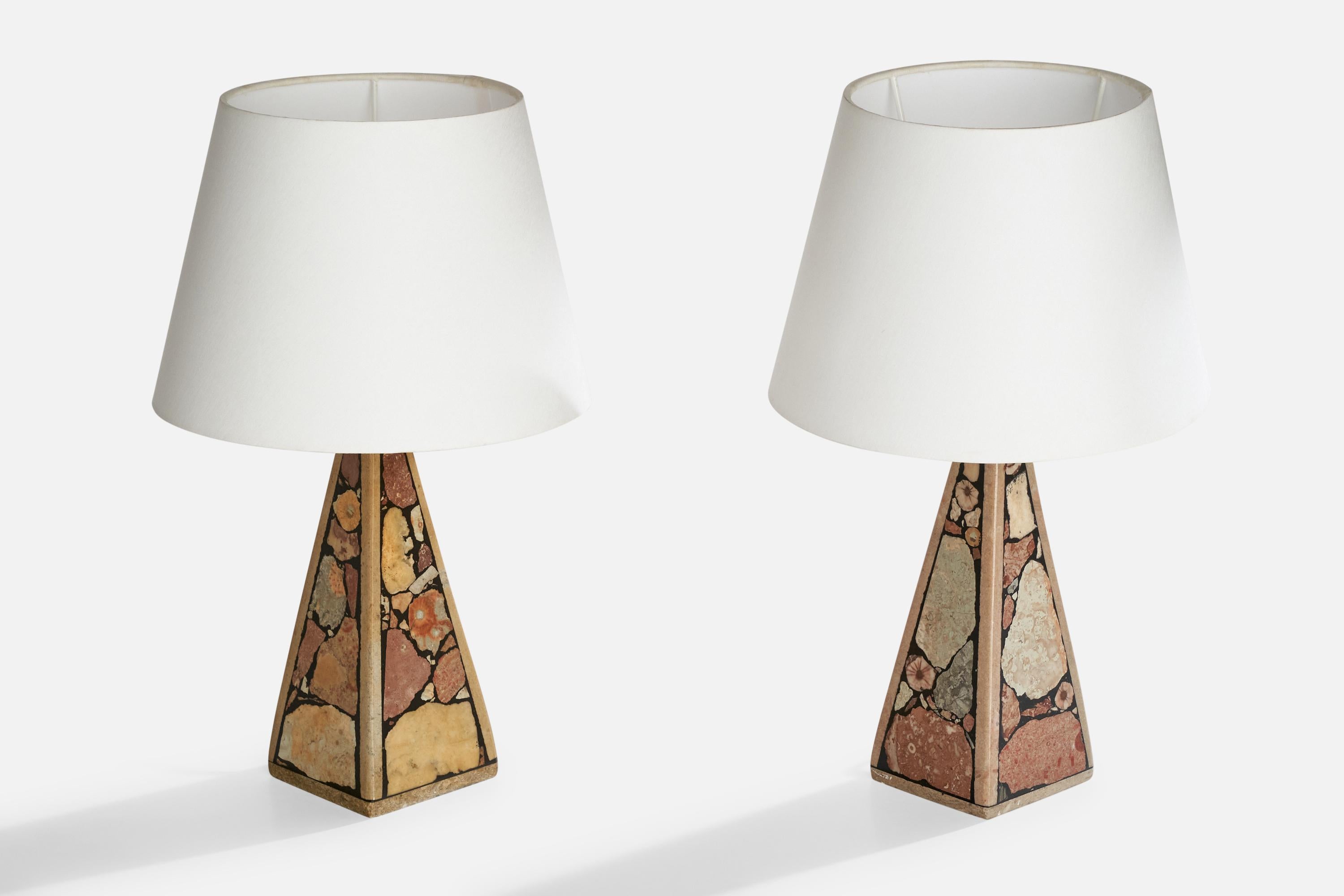 Swedish Designer, Table Lamps, Fossil Stone, Sweden, 1970s In Good Condition In High Point, NC