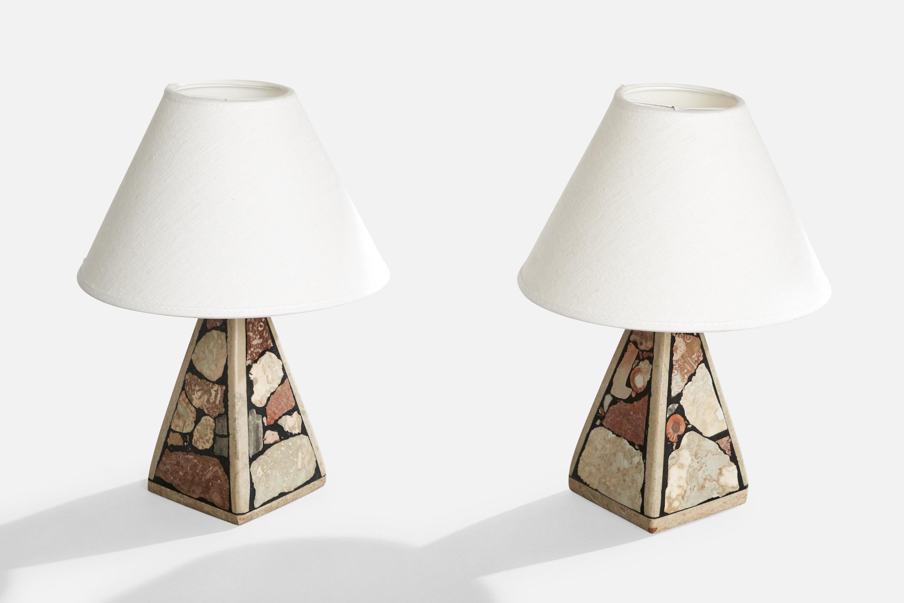 Scandinavian Modern Swedish Designer, Table Lamps, Fossil Stone, Sweden, 1970s