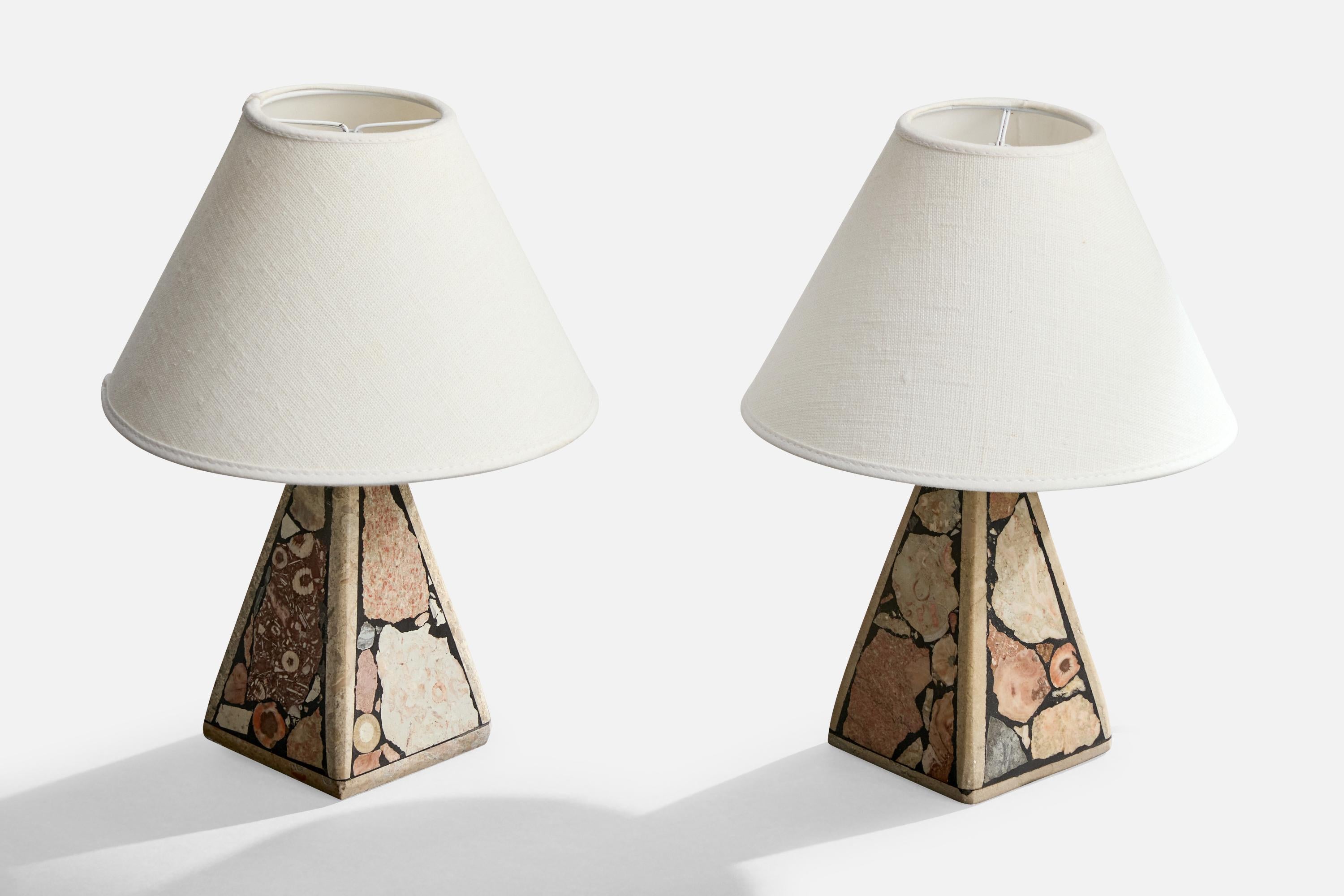 Mid-Century Modern Swedish Designer, Table Lamps, Fossil Stone, Sweden, 1970s For Sale