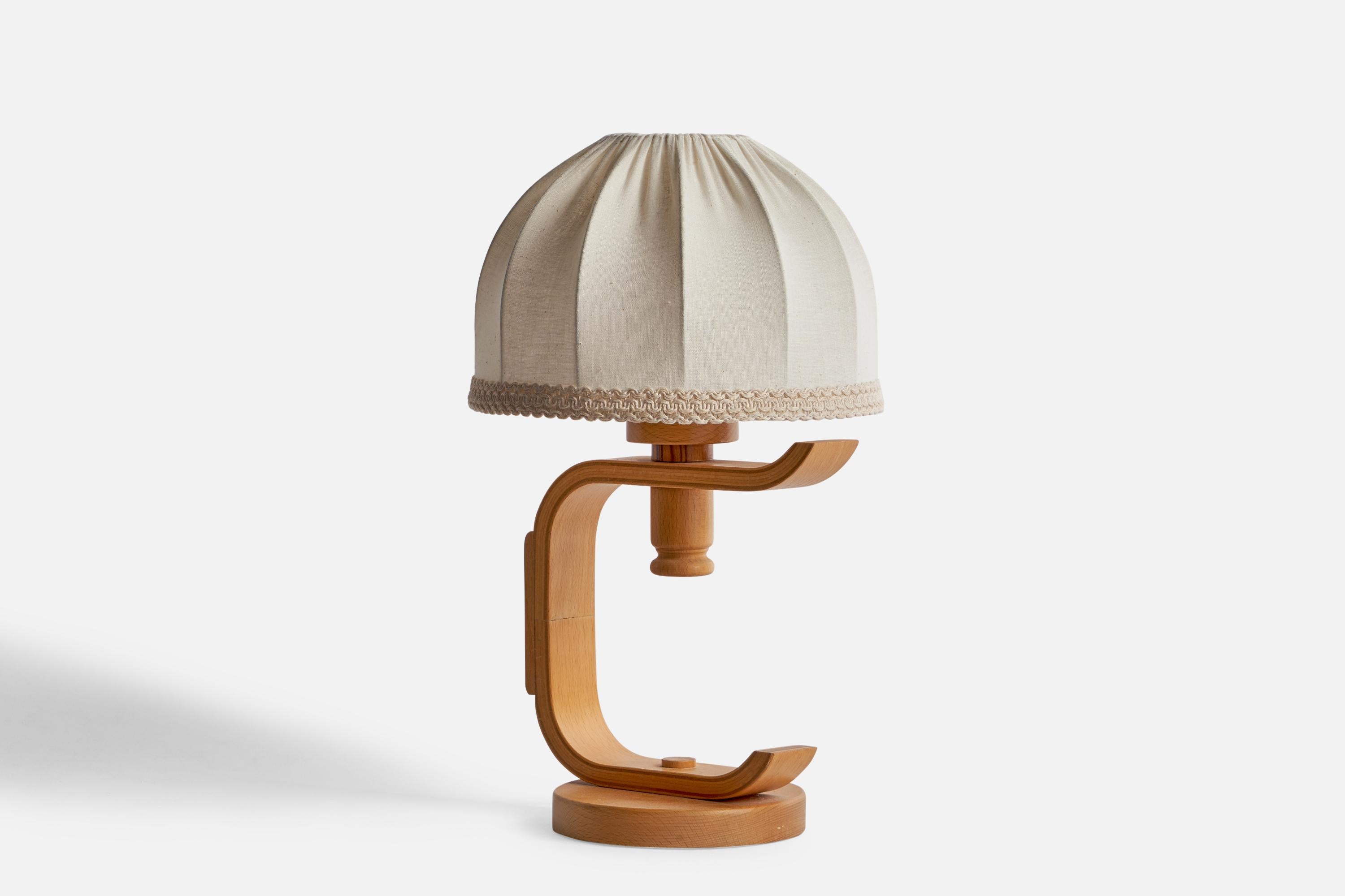 Scandinavian Modern Swedish Designer, Table Lamps, Oak, Fabric, Sweden, 1970s For Sale