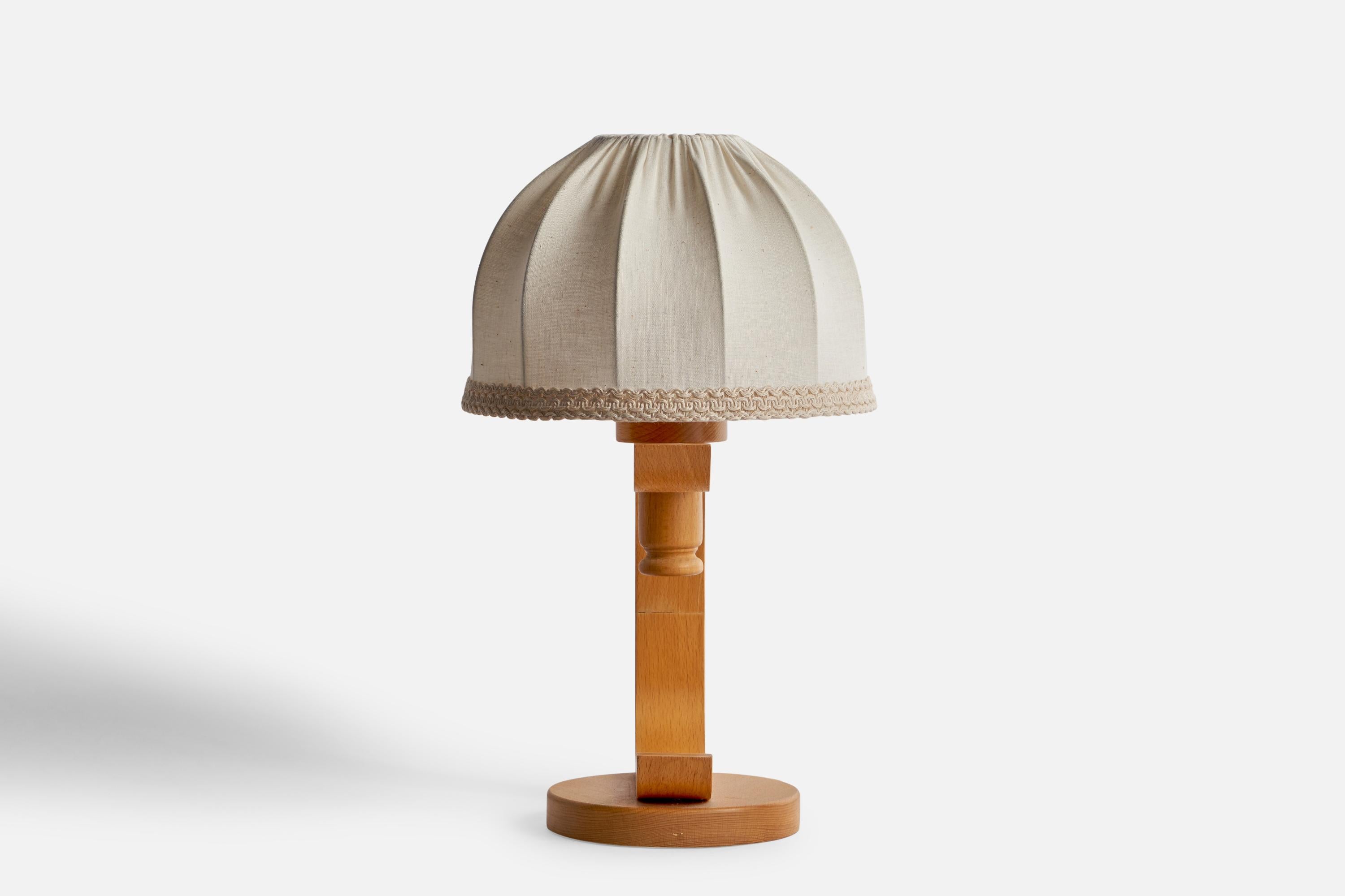 Late 20th Century Swedish Designer, Table Lamps, Oak, Fabric, Sweden, 1970s For Sale