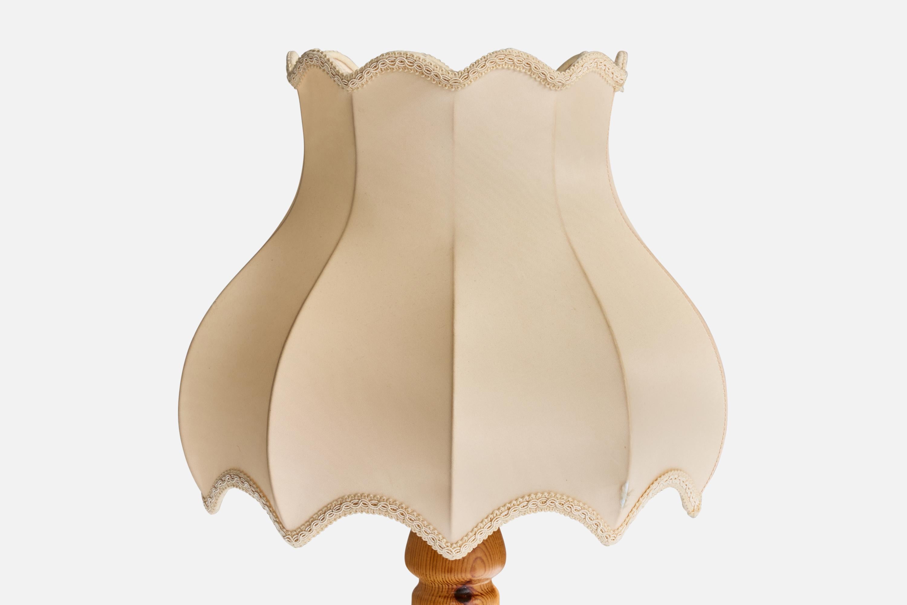 Late 20th Century Swedish Designer, Table Lamps, Pine, Fabric, Sweden, 1970s For Sale