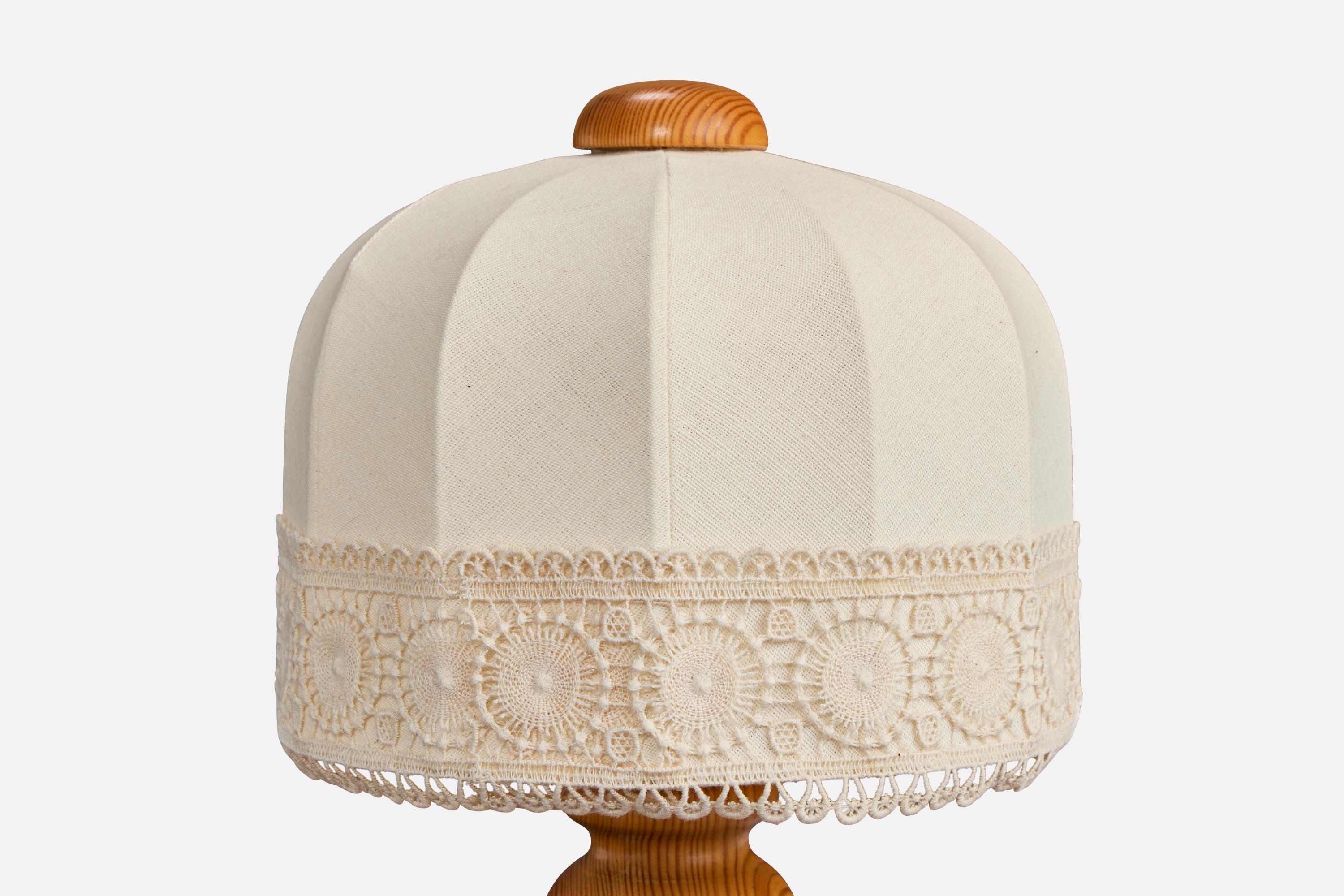 Late 20th Century Swedish Designer, Table Lamps, Pine, Fabric, Sweden, 1970s For Sale