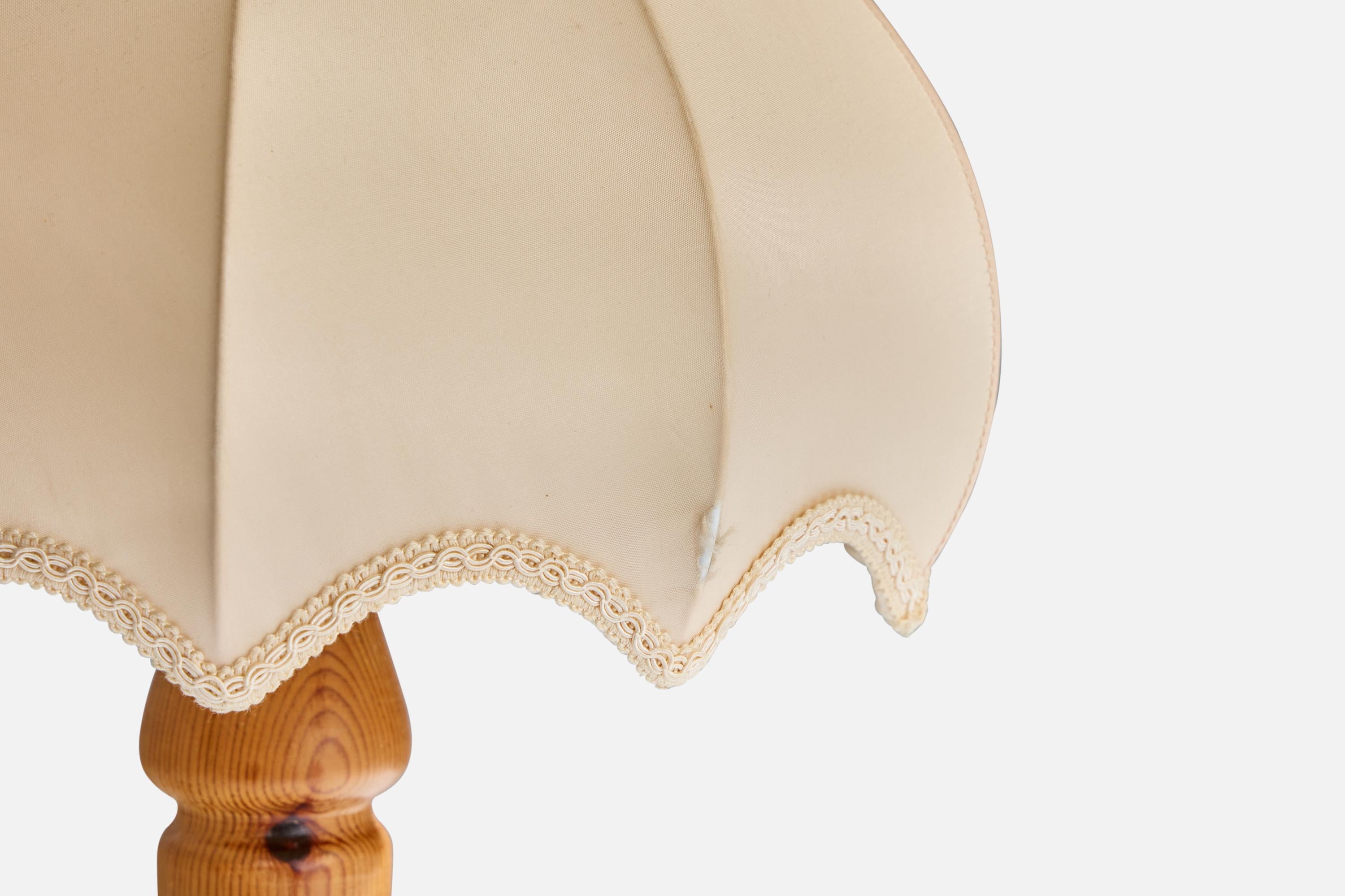 Swedish Designer, Table Lamps, Pine, Fabric, Sweden, 1970s For Sale 1