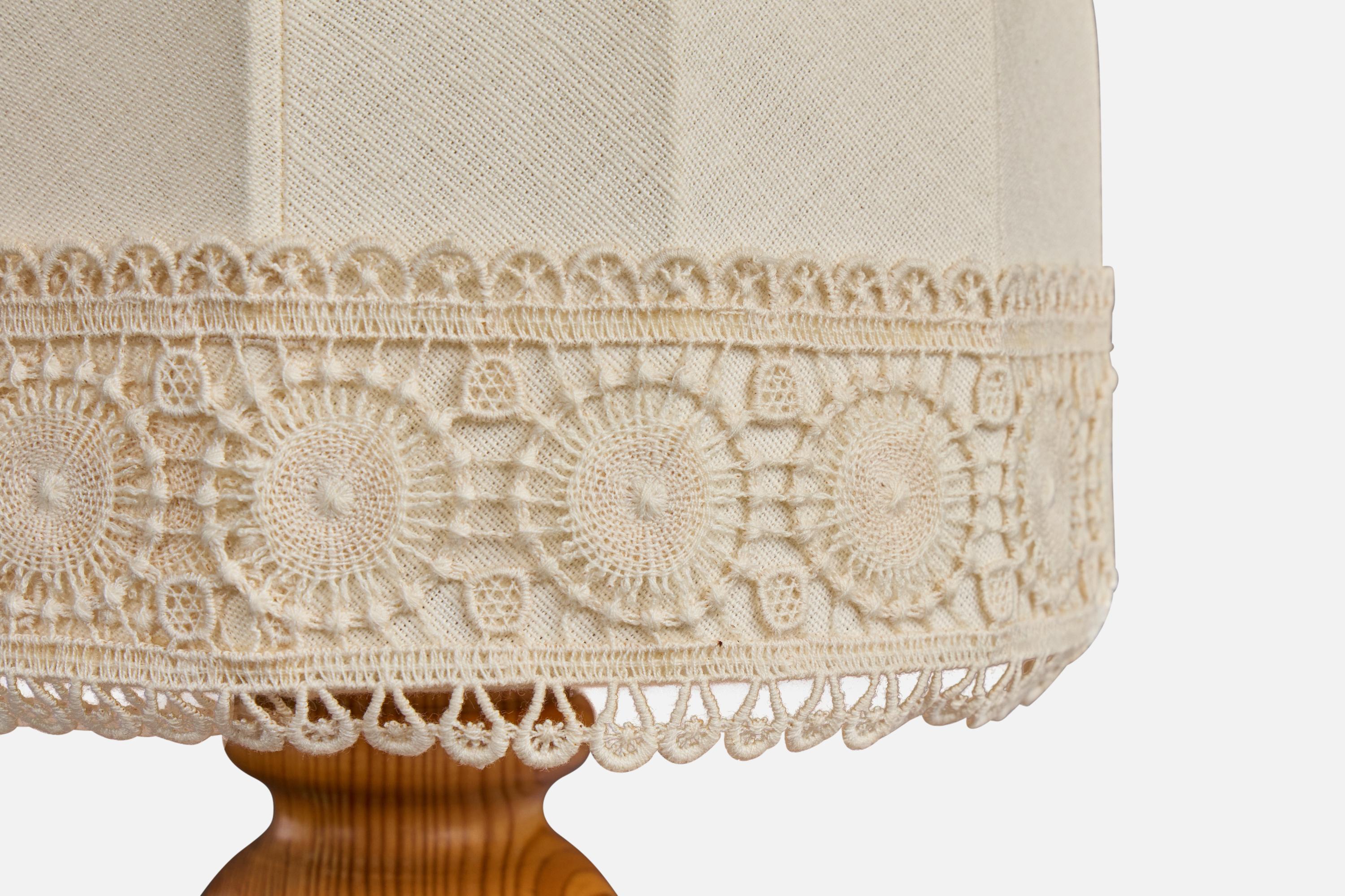 Swedish Designer, Table Lamps, Pine, Fabric, Sweden, 1970s For Sale 1