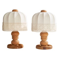 Swedish Designer, Table Lamps, Pine, Fabric, Sweden, 1970s