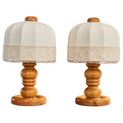 Swedish Designer, Table Lamps, Pine, Fabric, Sweden, 1970s