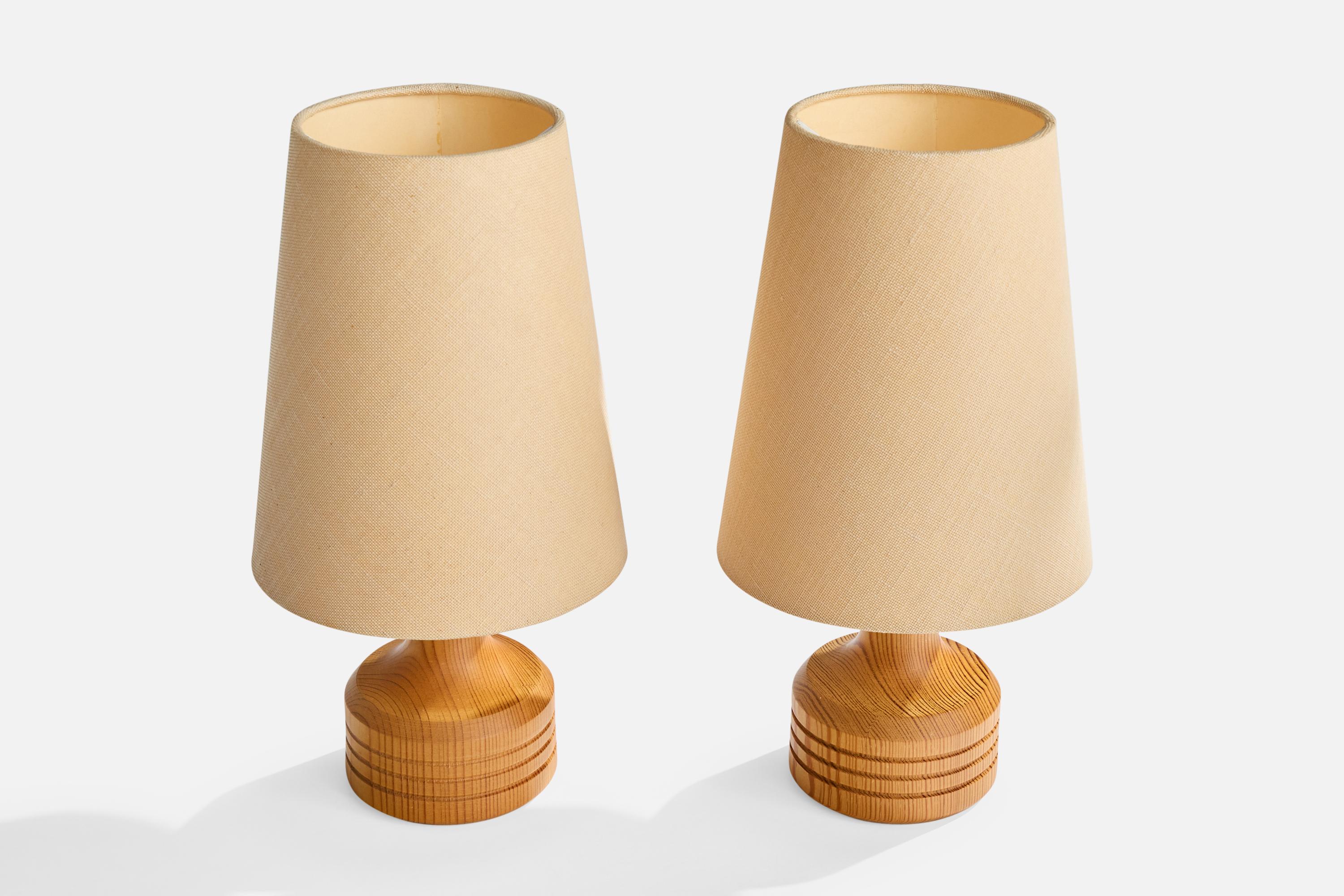 Mid-Century Modern Swedish Designer, Table Lamps, Pine, Paper, Sweden, 1970s For Sale