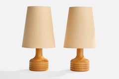 Swedish Designer, Table Lamps, Pine, Paper, Sweden, 1970s