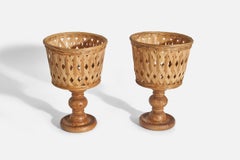 Designer svedese, lampade da tavolo, pino, rattan, Svezia, anni '70