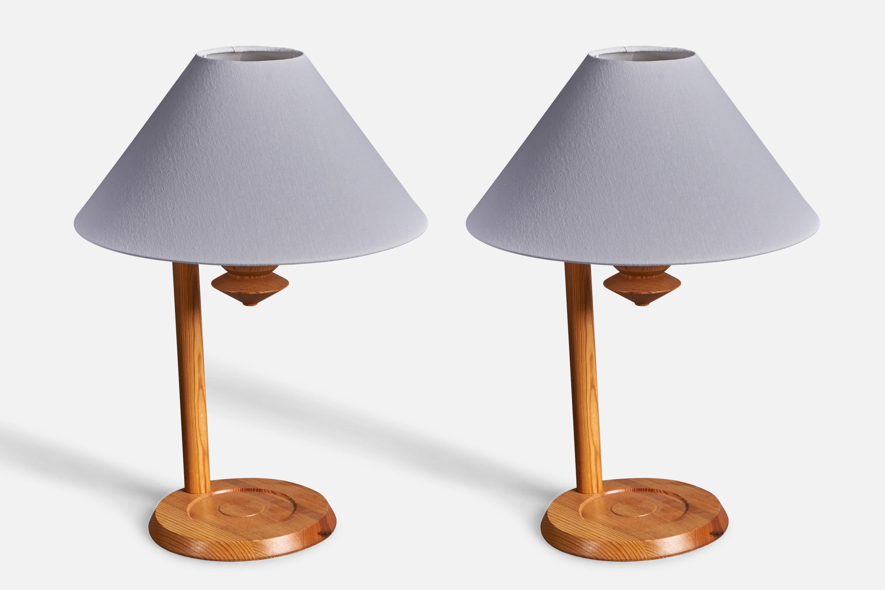 Swedish Designer, Table Lamps, Pine, Sweden, 1970s For Sale 1