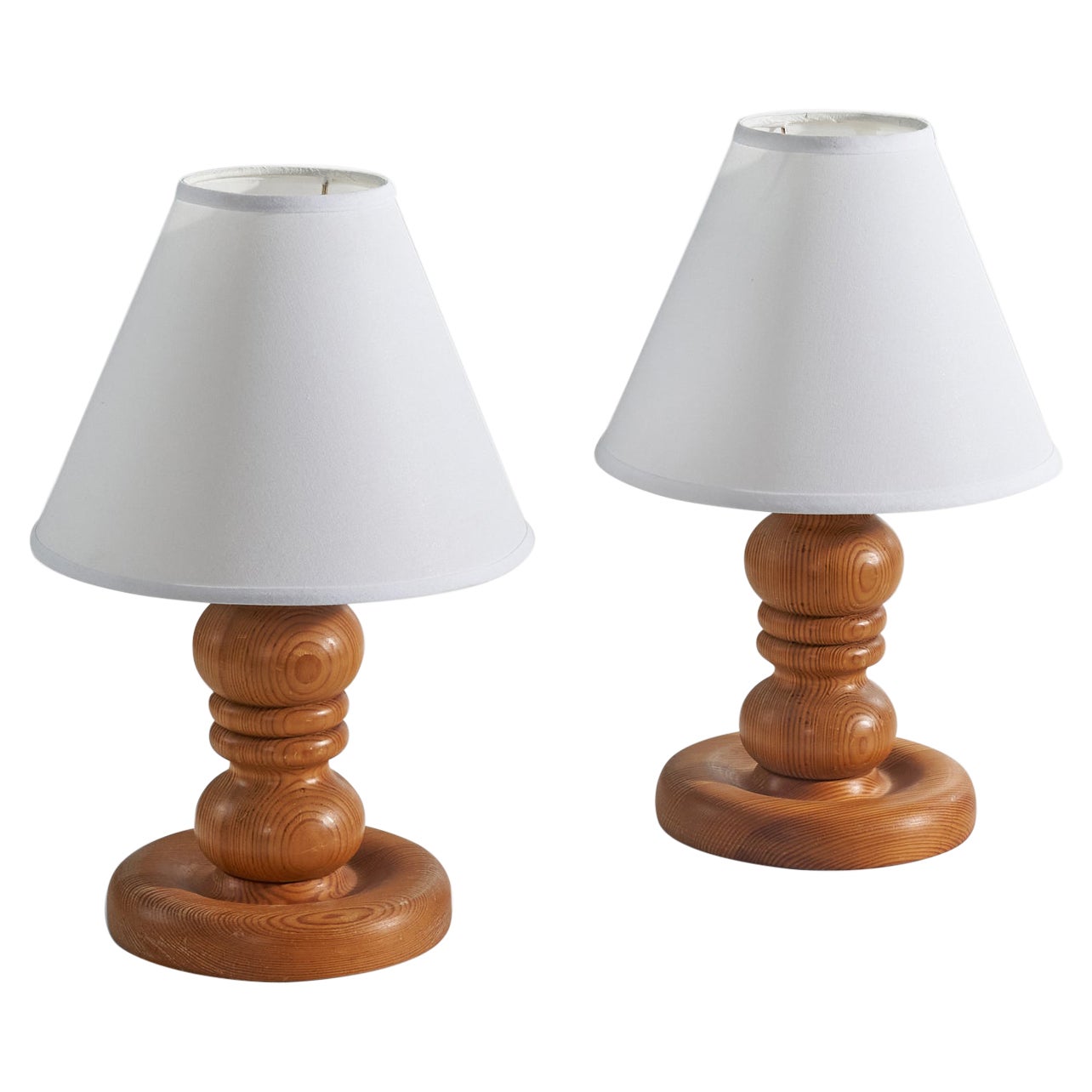 Swedish Designer, Table Lamps, Pine, Sweden, 1970s