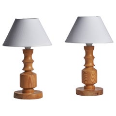 Swedish Designer, Table Lamps, Pine, Sweden, 1970s