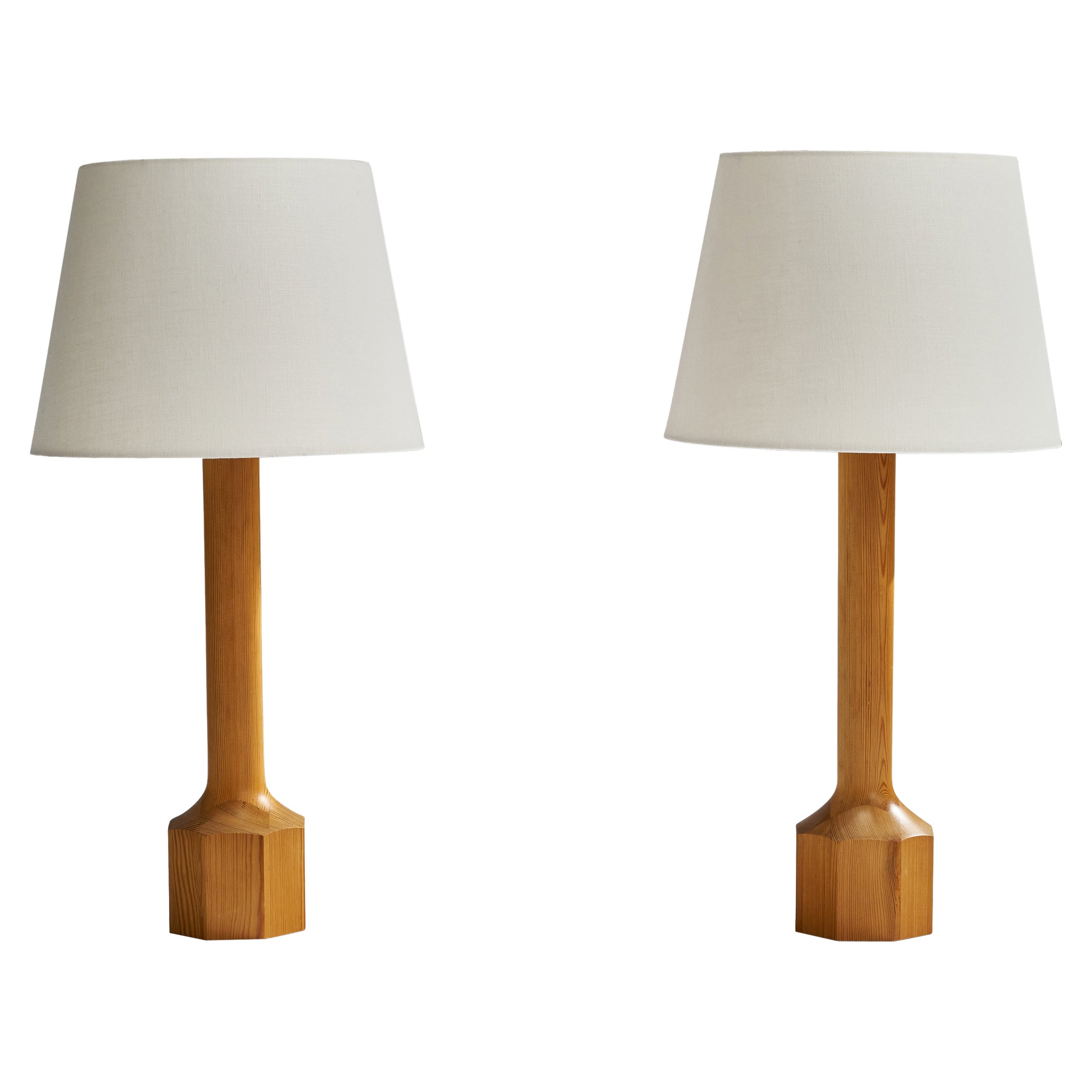 Diseñador sueco, lámparas de mesa, pino, Suecia, años 70