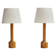 Diseñador sueco, lámparas de mesa, pino, Suecia, años 70