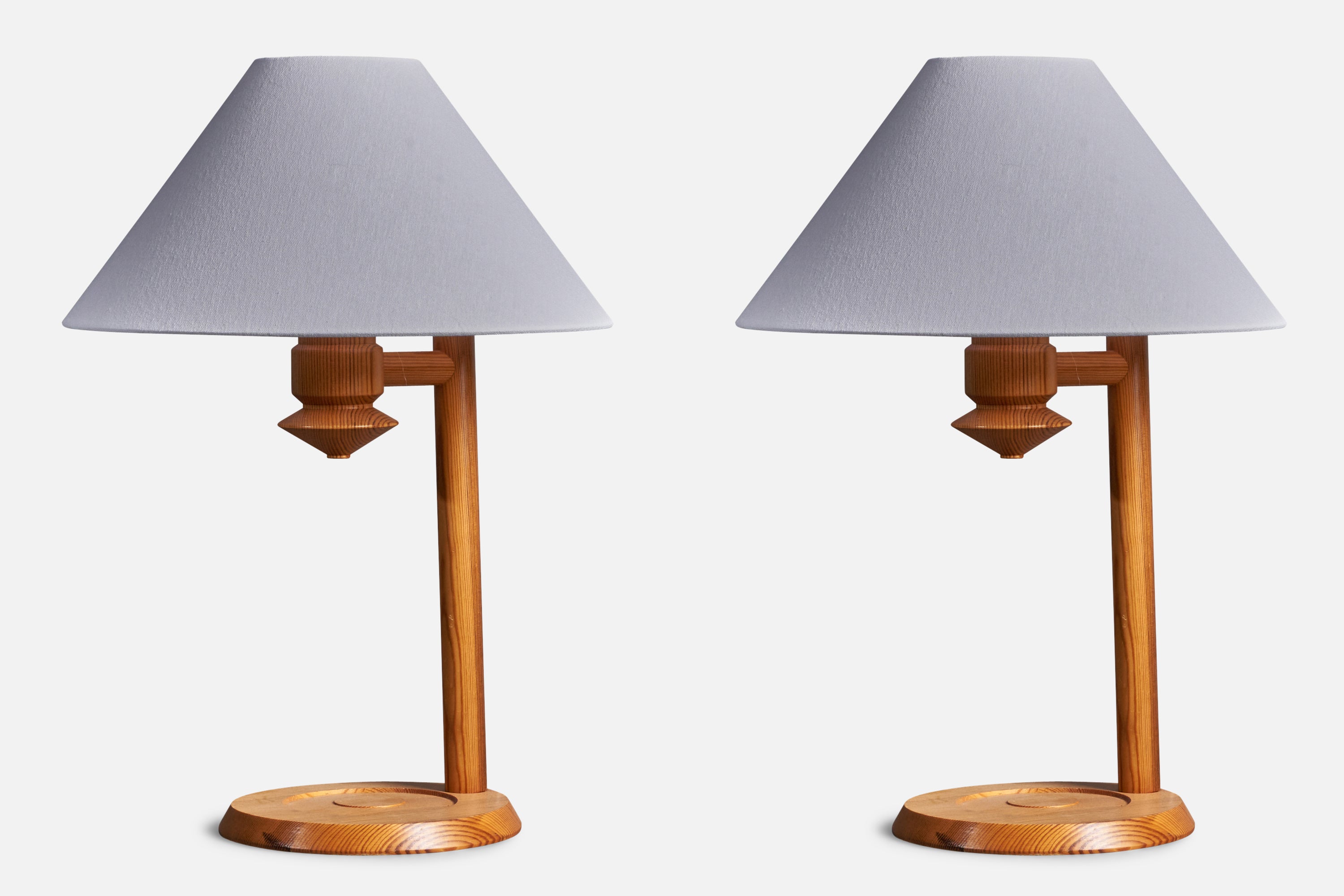 Swedish Designer, Table Lamps, Pine, Sweden, 1970s For Sale