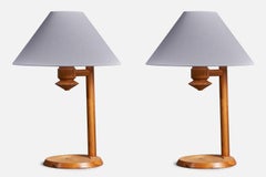 Vintage Swedish Designer, Table Lamps, Pine, Sweden, 1970s
