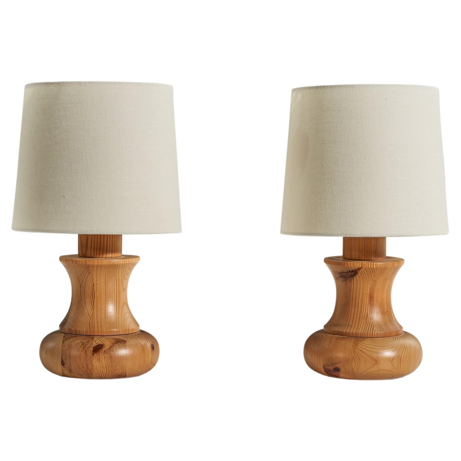 Swedish Designer, Table Lamps, Pine, Sweden, 1970s For Sale