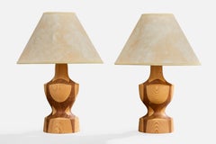 Designer suédois, lampes de table, pin, teck, parchemin, Suède, années 1970