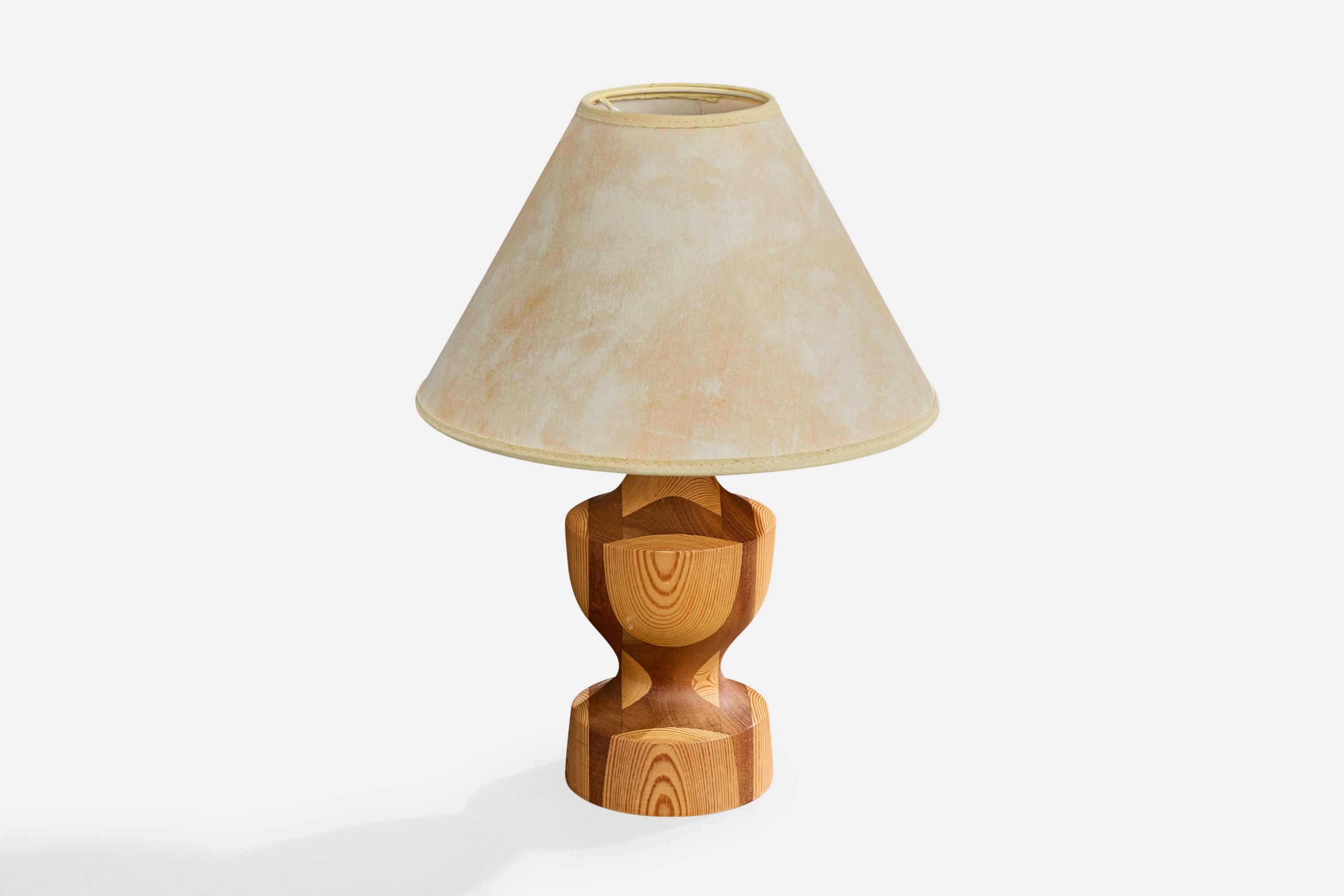 Swedish Designer, Table Lamps, Pine, Teak, Parchment, Sweden, 1970s In Good Condition For Sale In High Point, NC
