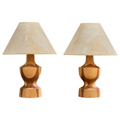 Swedish Designer, Table Lamps, Pine, Teak, Parchment, Sweden, 1970s