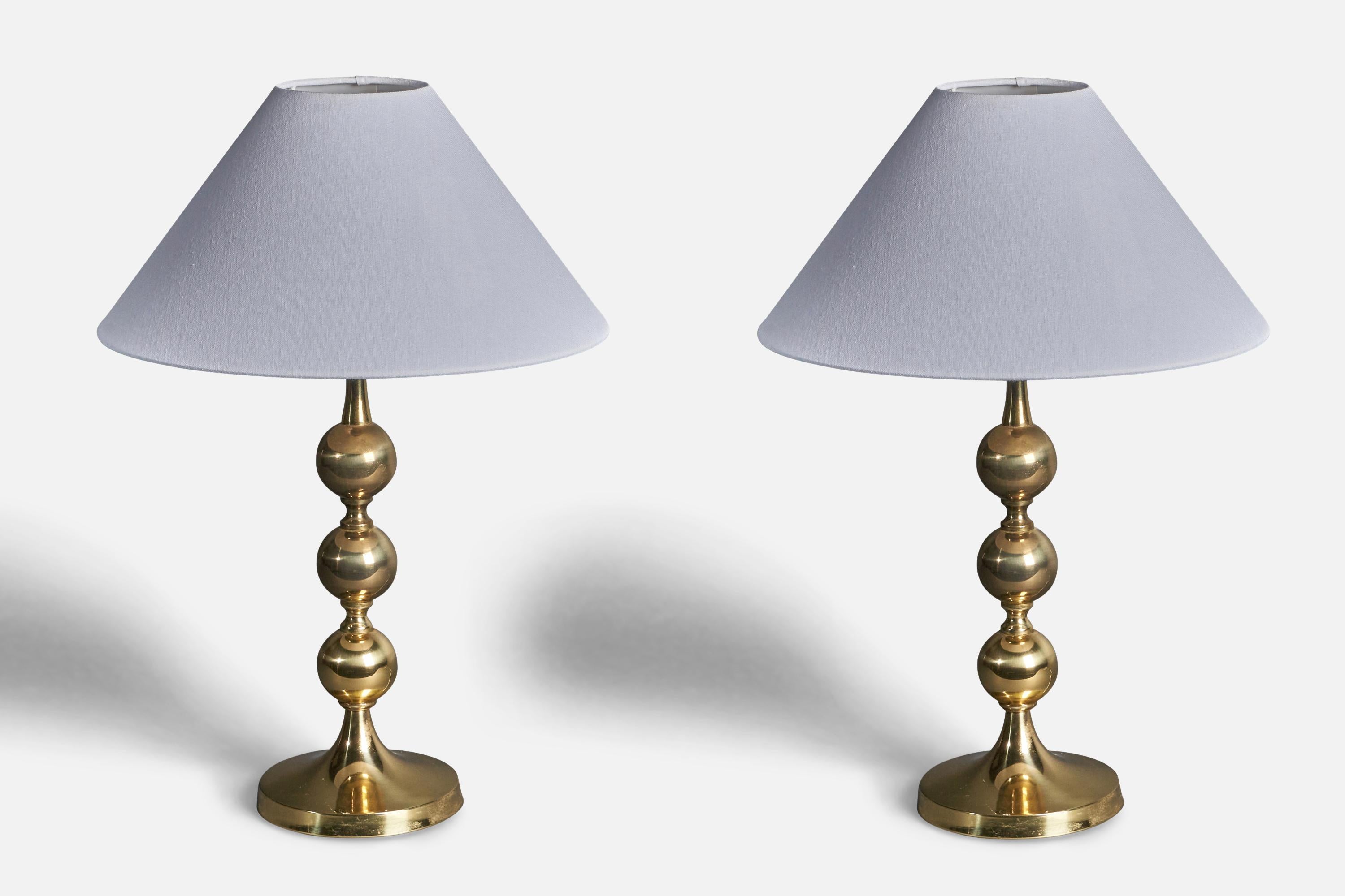 Swedish Designer, Table Lamps, Polished Brass, Sweden, 1970s 1