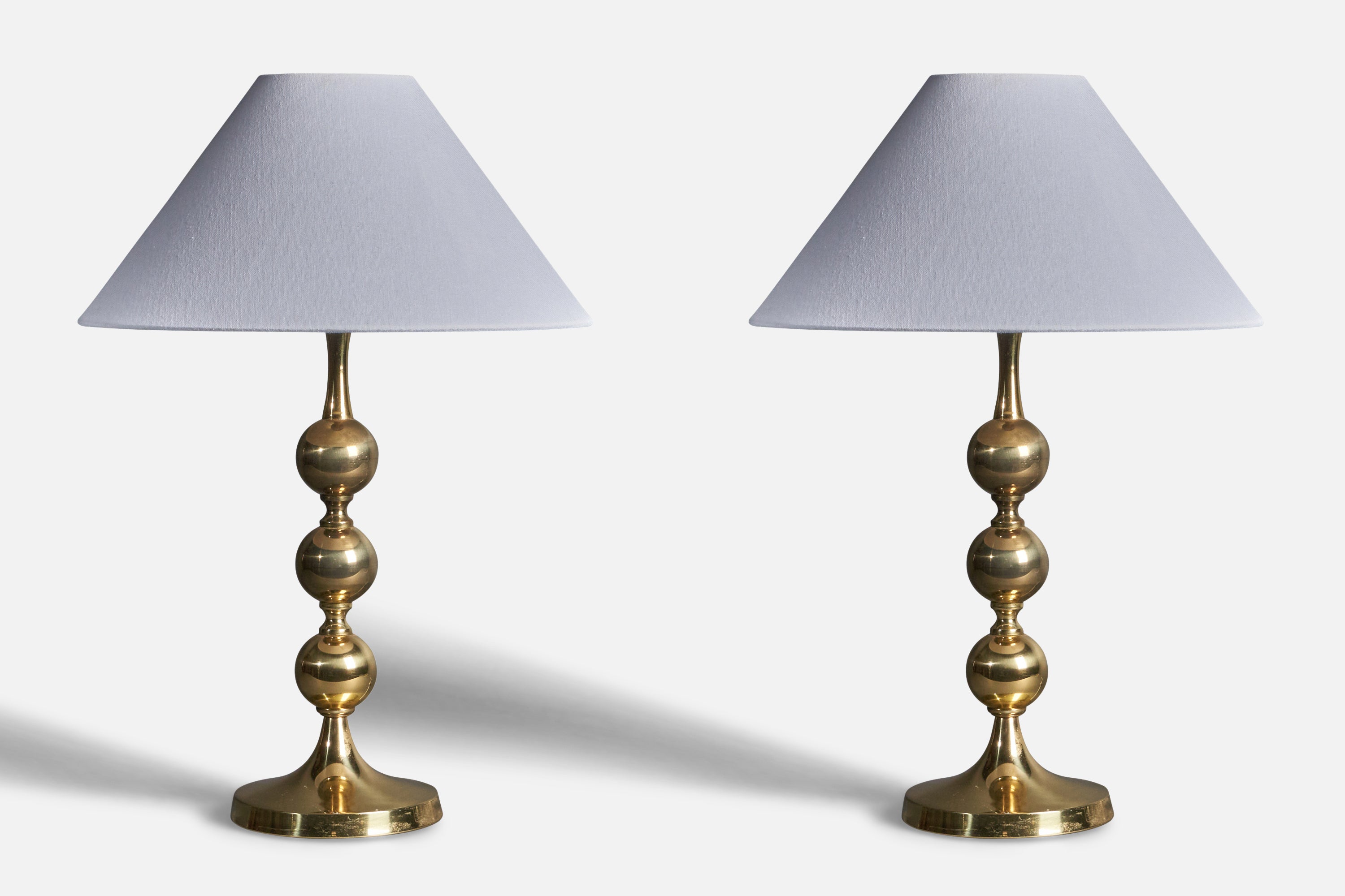 Swedish Designer, Table Lamps, Polished Brass, Sweden, 1970s For Sale