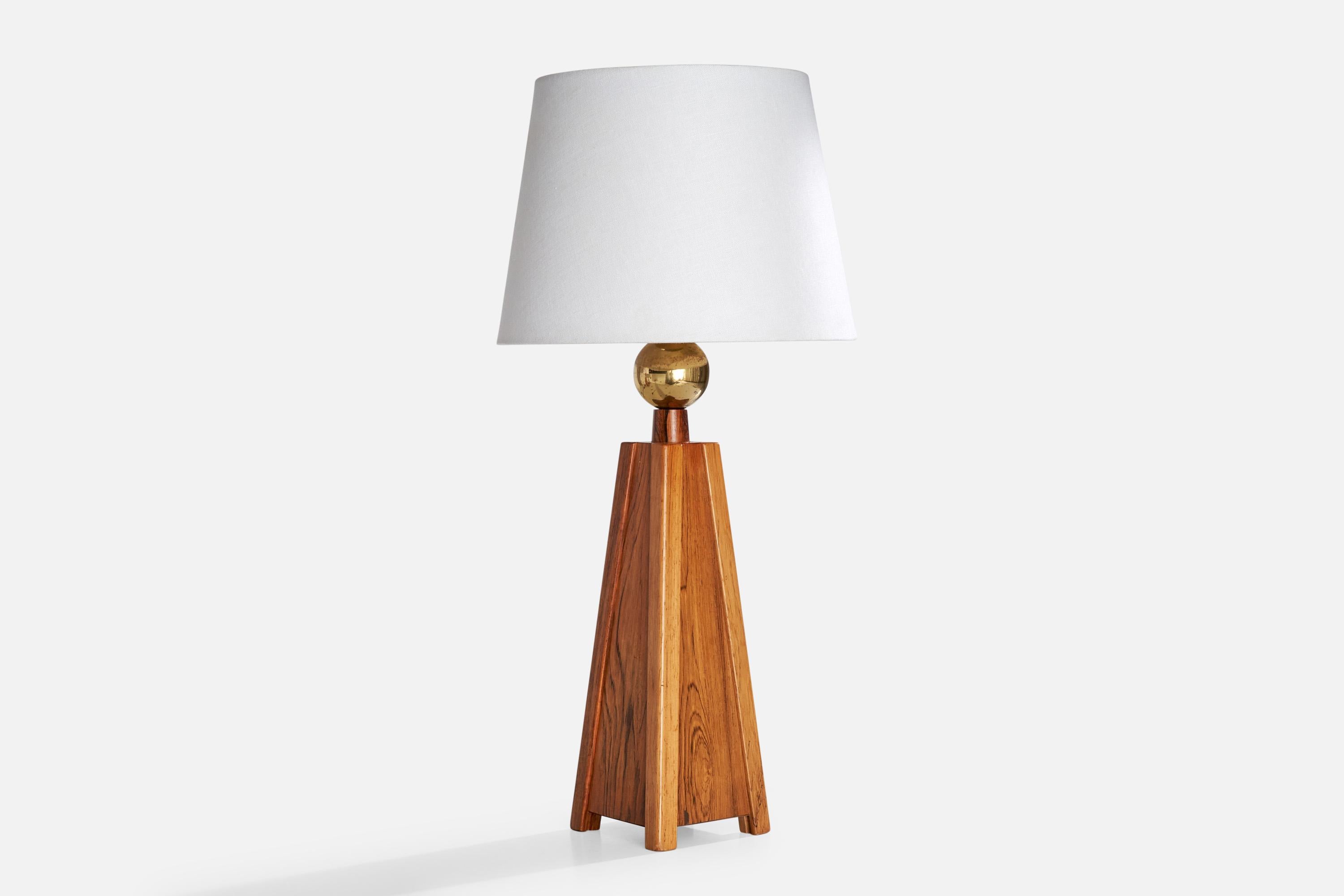 Swedish Designer, Table Lamps, Rosewood, Brass, Sweden, 1950s In Good Condition For Sale In High Point, NC