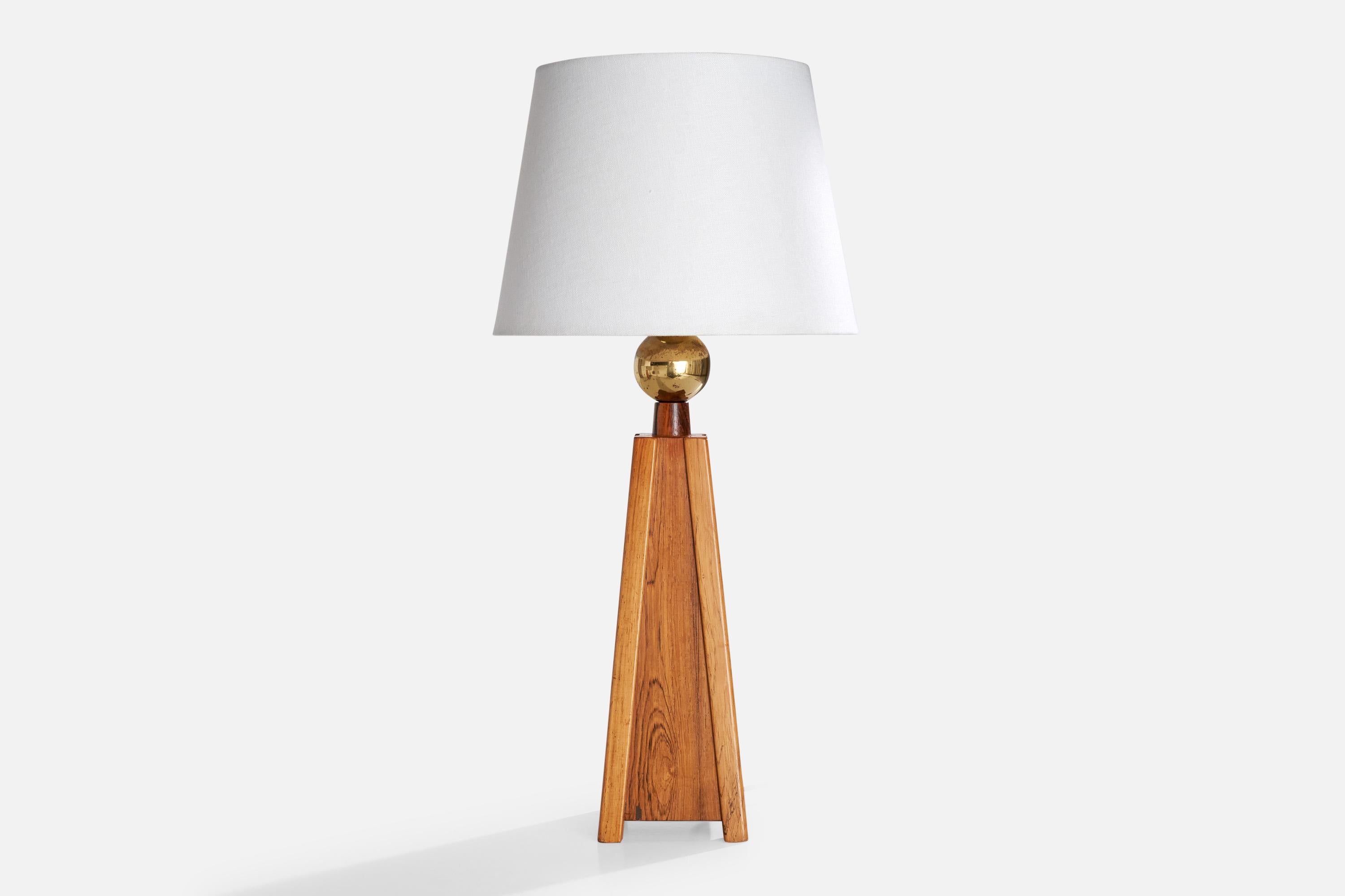 Mid-20th Century Swedish Designer, Table Lamps, Rosewood, Brass, Sweden, 1950s For Sale
