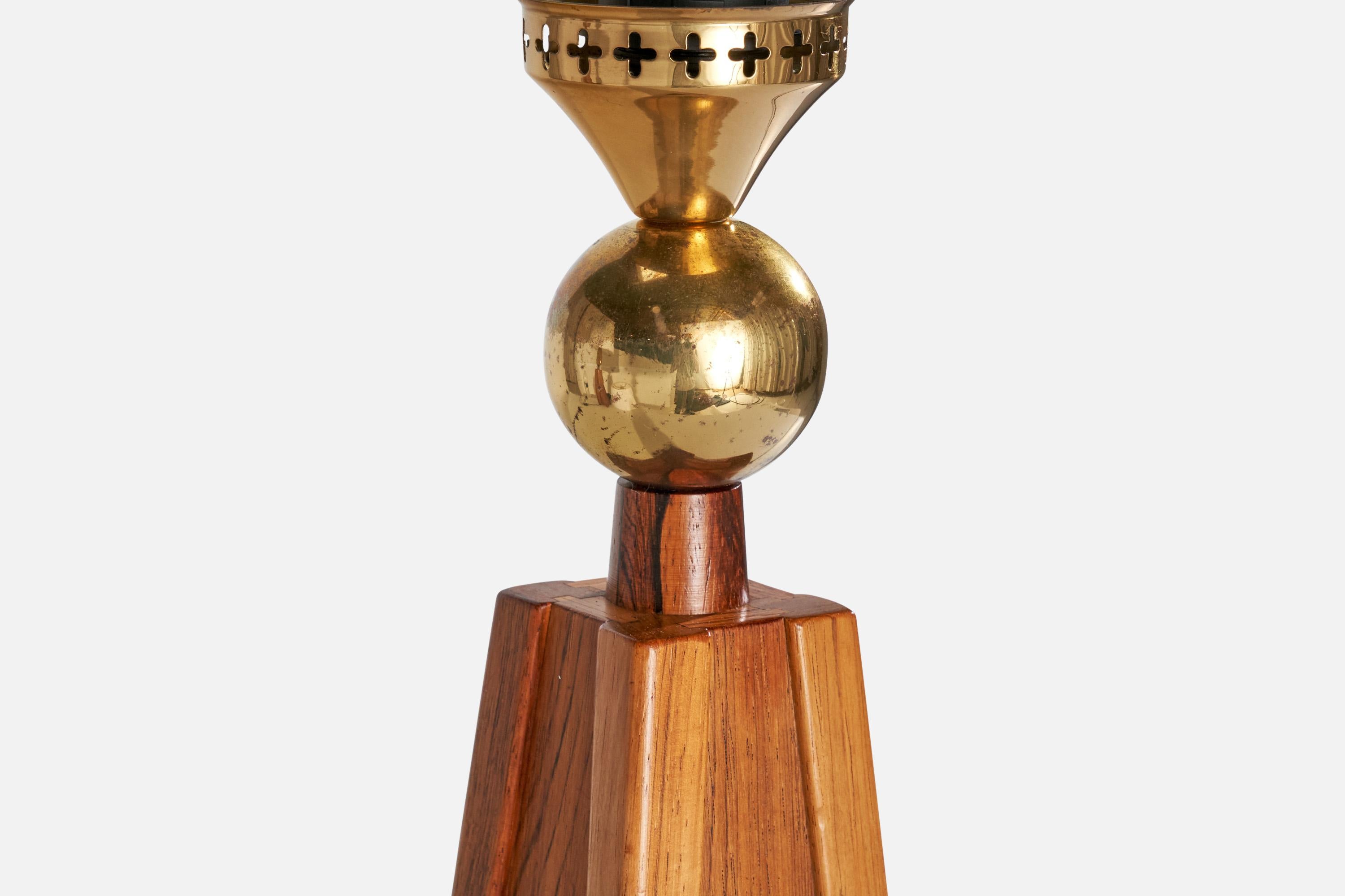 Swedish Designer, Table Lamps, Rosewood, Brass, Sweden, 1950s For Sale 1