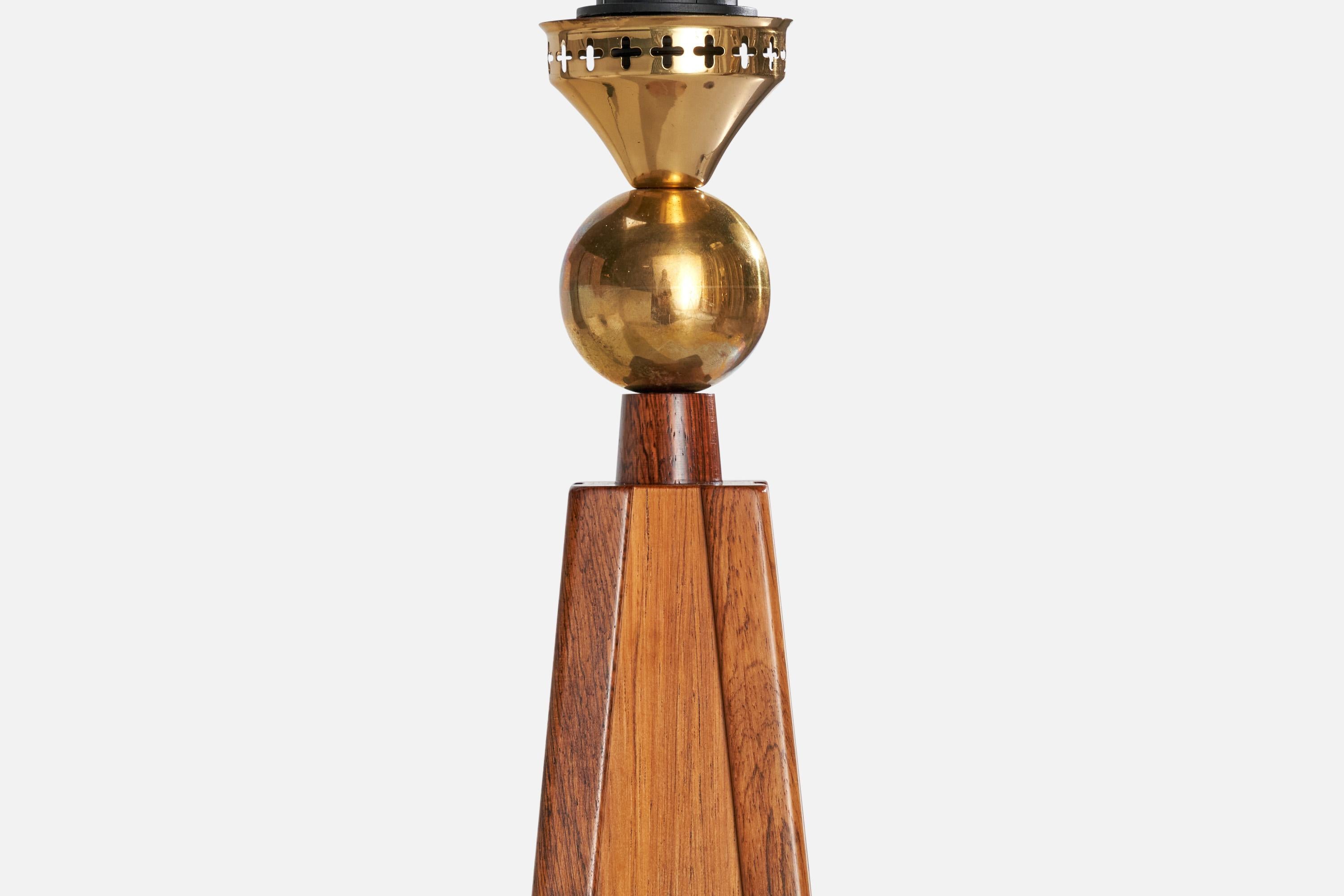 Swedish Designer, Table Lamps, Rosewood, Brass, Sweden, 1950s For Sale 4