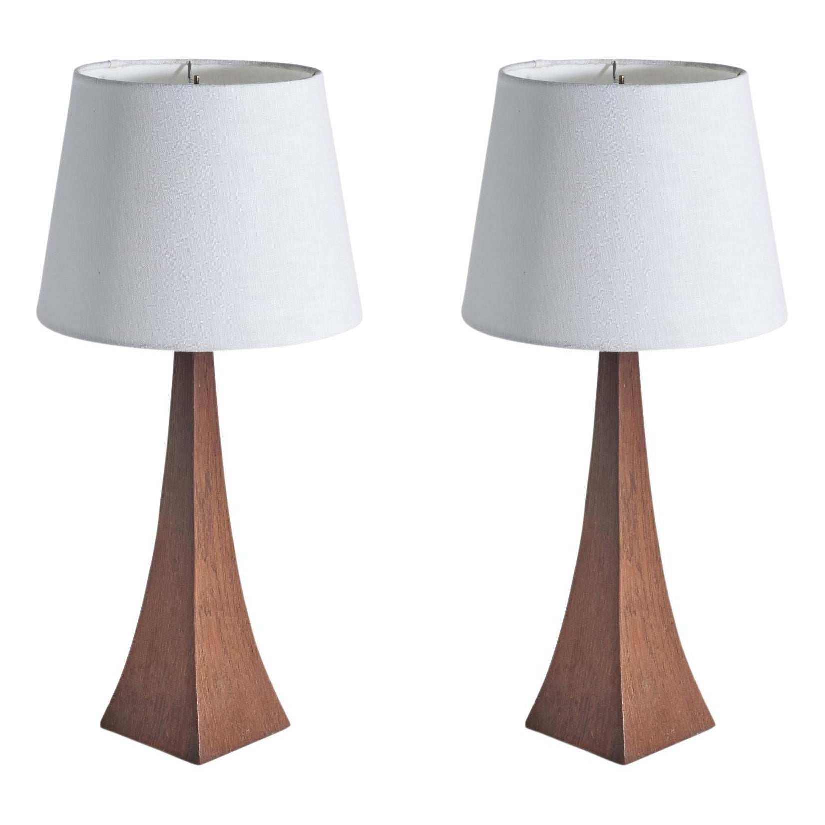Swedish Designer, Table Lamps, Stained Oak, Sweden, 1950s For Sale