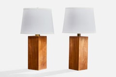 Swedish Designer, Table Lamps, Teak, Brass, Sweden, 1950s