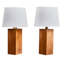 Swedish Designer, Table Lamps, Teak, Brass, Sweden, 1950s