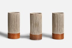 Swedish Designer, Table Lamps, Teak, Fabric, Sweden, 1950s