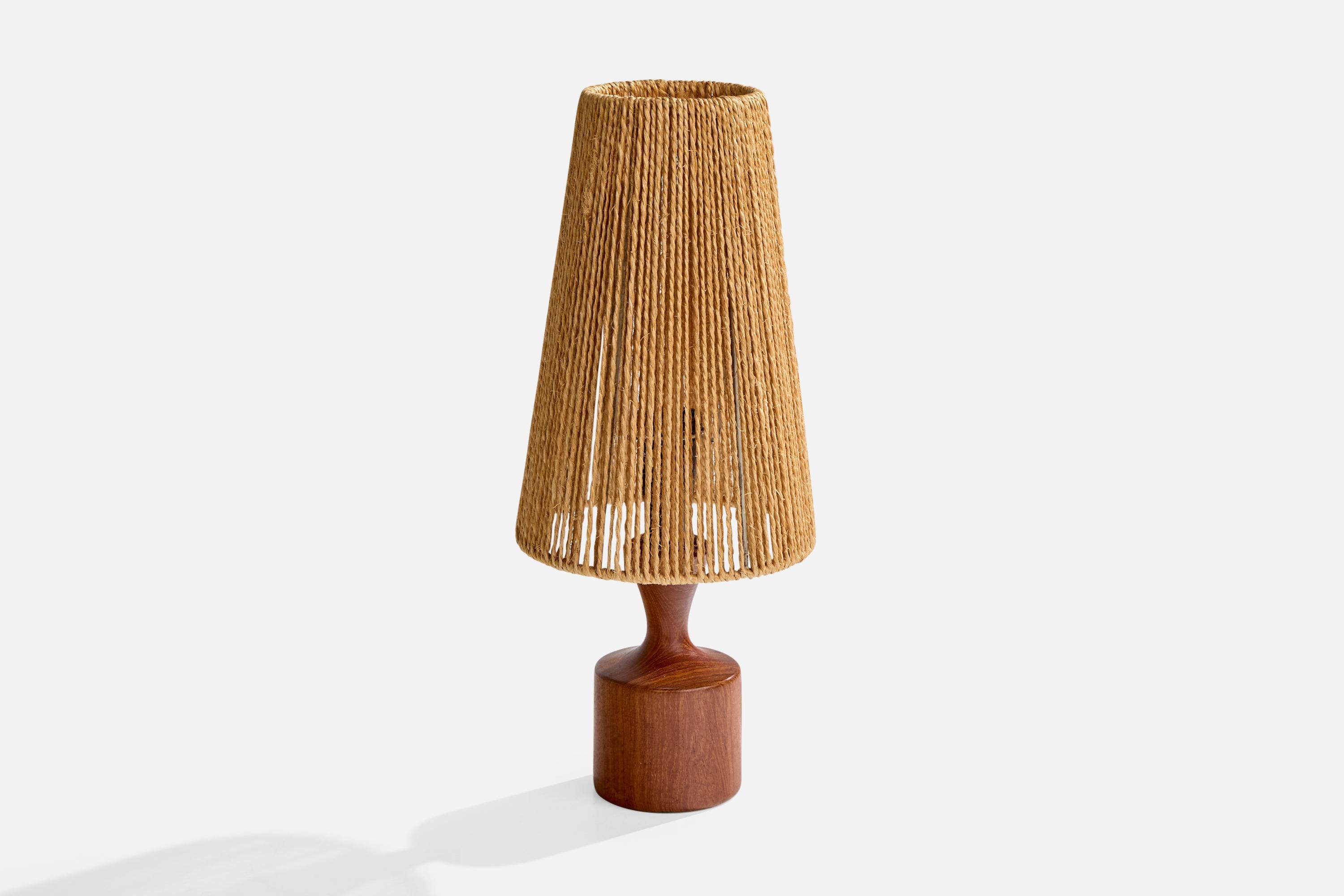 Swedish Designer, Table Lamps, Teak, Jute, Sweden, 1960s In Good Condition For Sale In High Point, NC