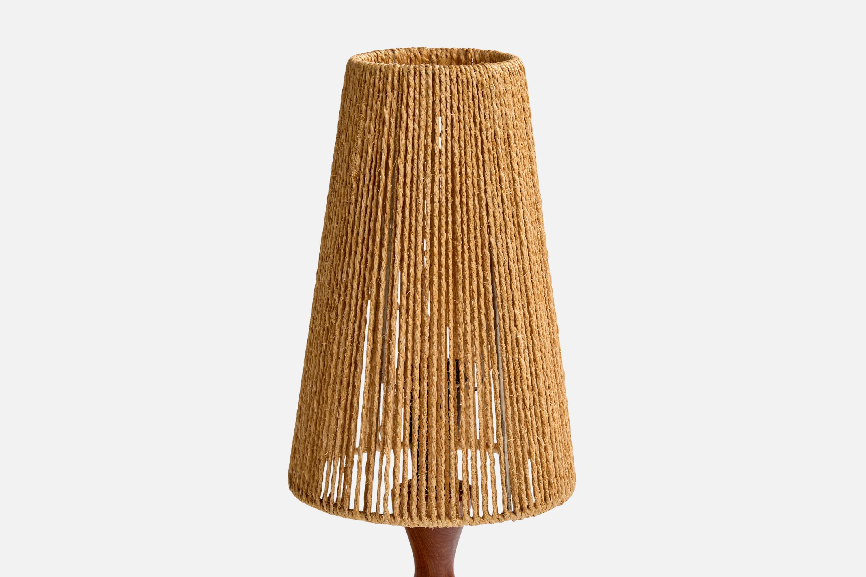 Mid-20th Century Swedish Designer, Table Lamps, Teak, Jute, Sweden, 1960s For Sale