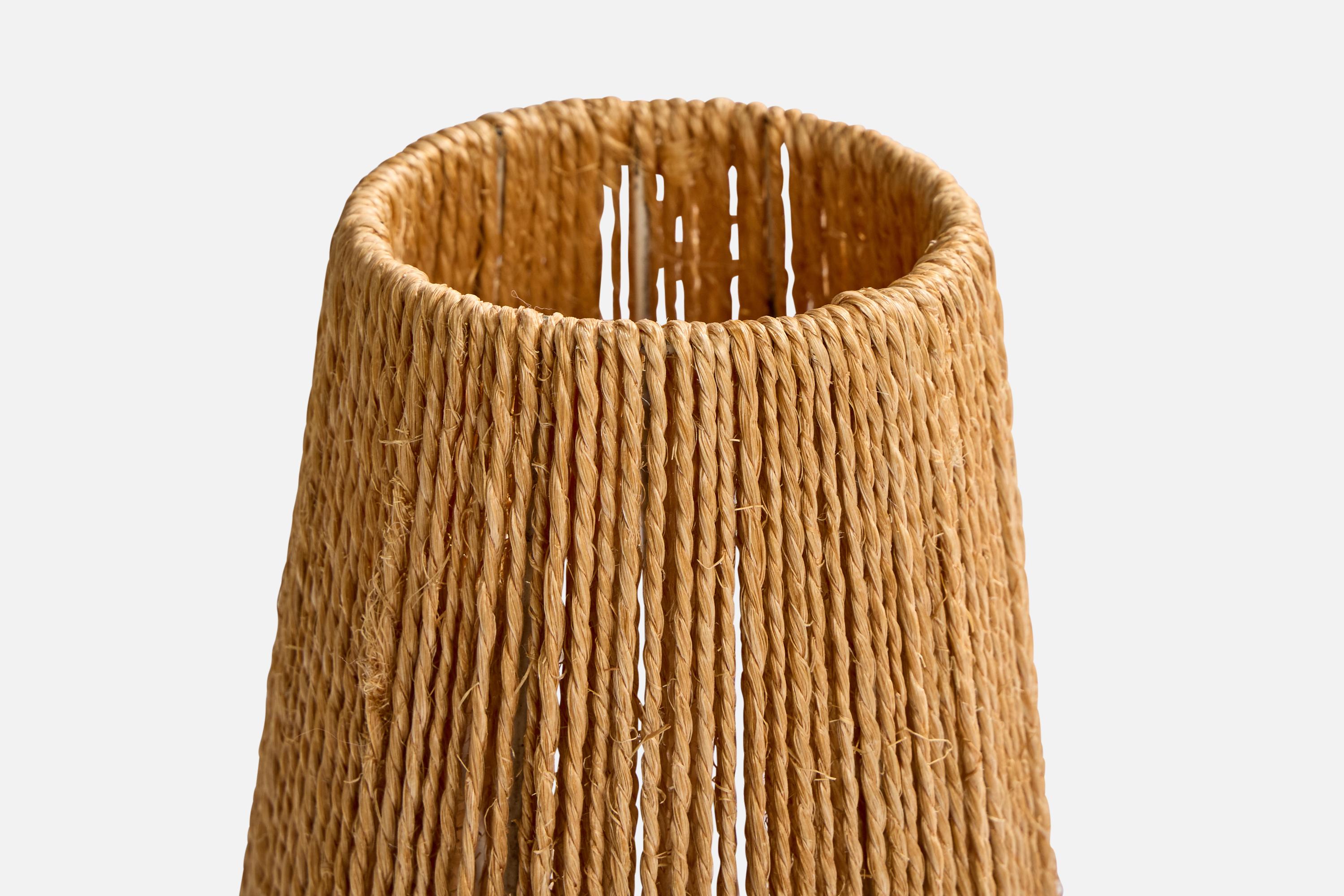 Swedish Designer, Table Lamps, Teak, Jute, Sweden, 1960s For Sale 1