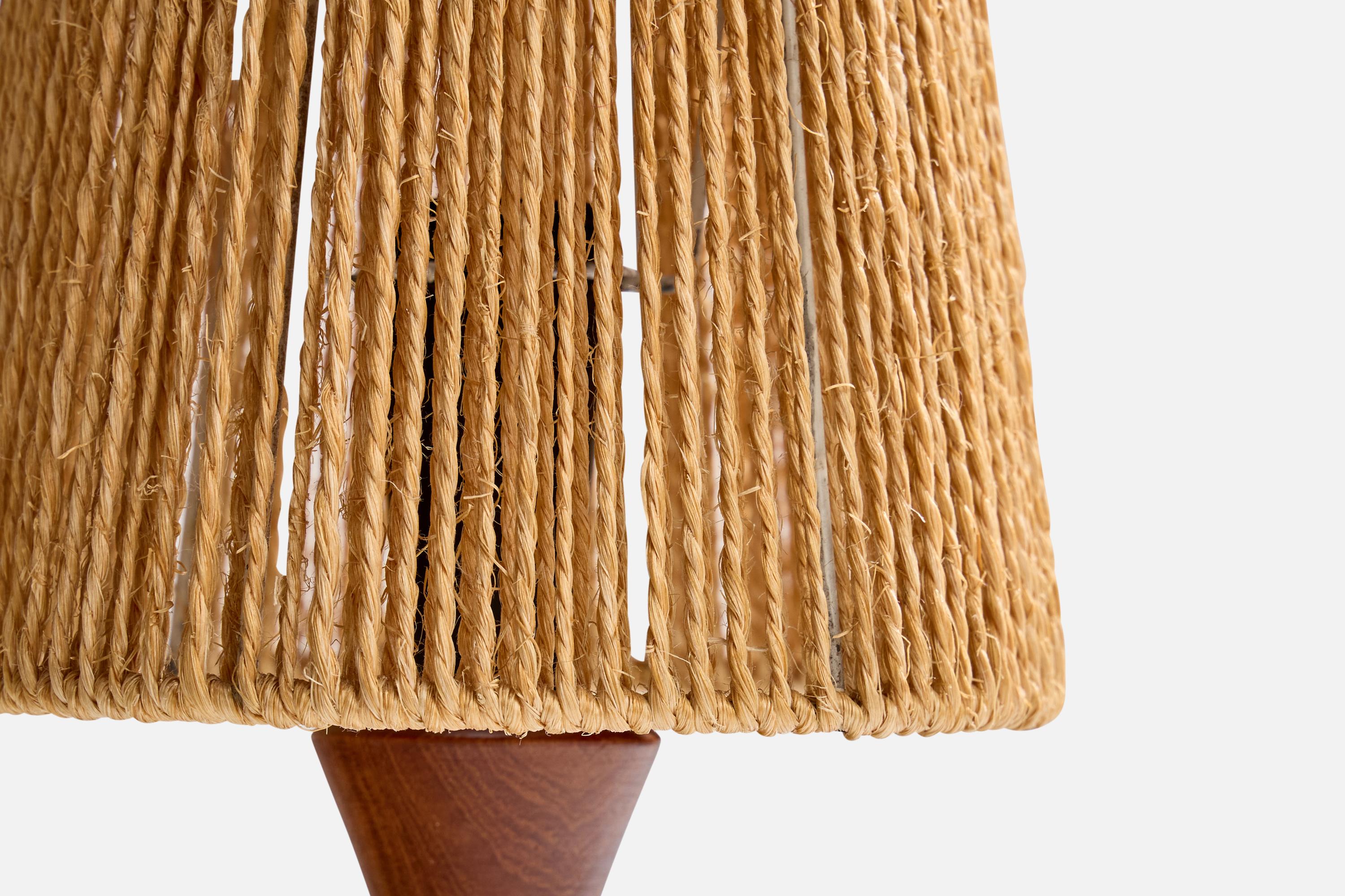 Swedish Designer, Table Lamps, Teak, Jute, Sweden, 1960s For Sale 2