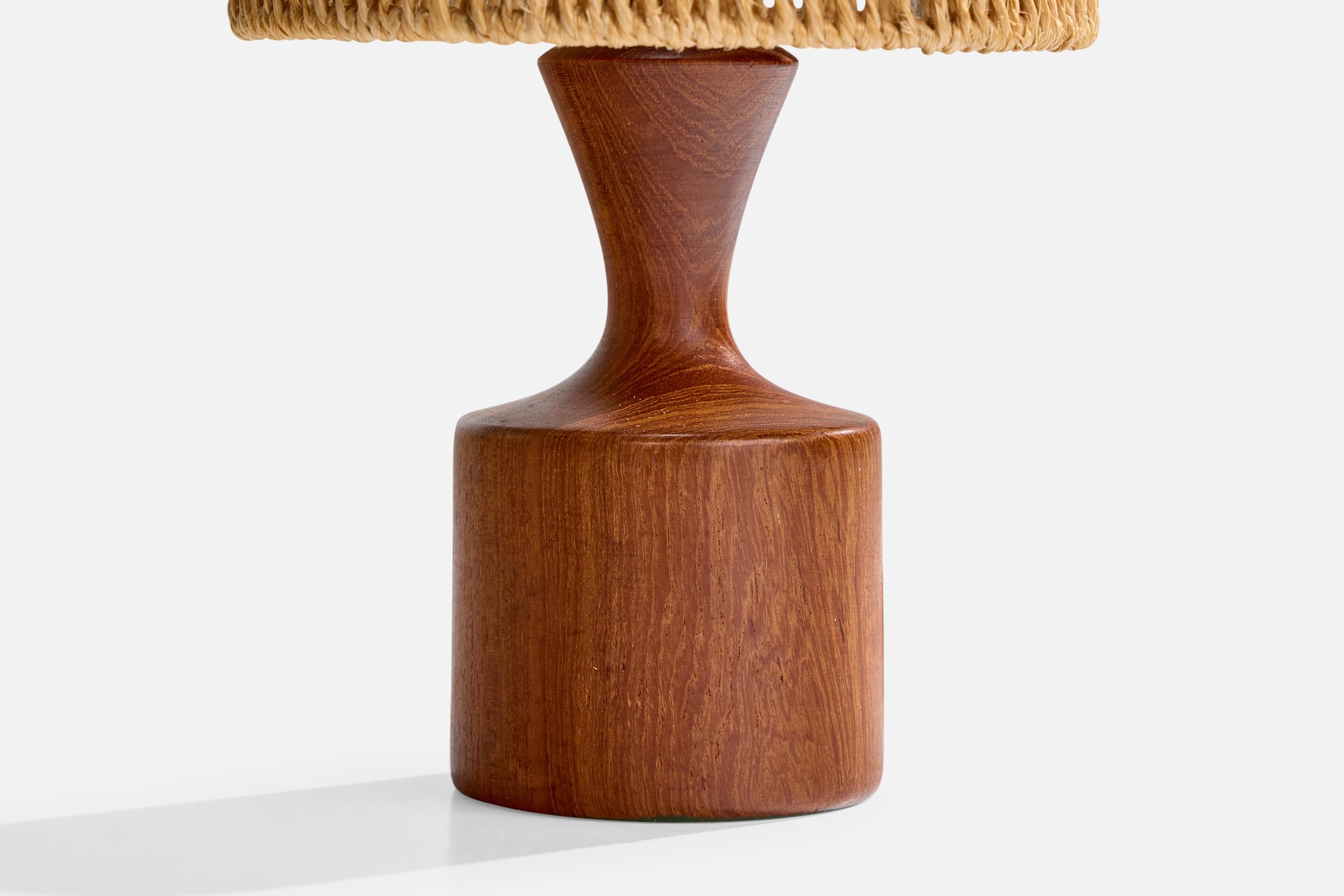 Swedish Designer, Table Lamps, Teak, Jute, Sweden, 1960s For Sale 3