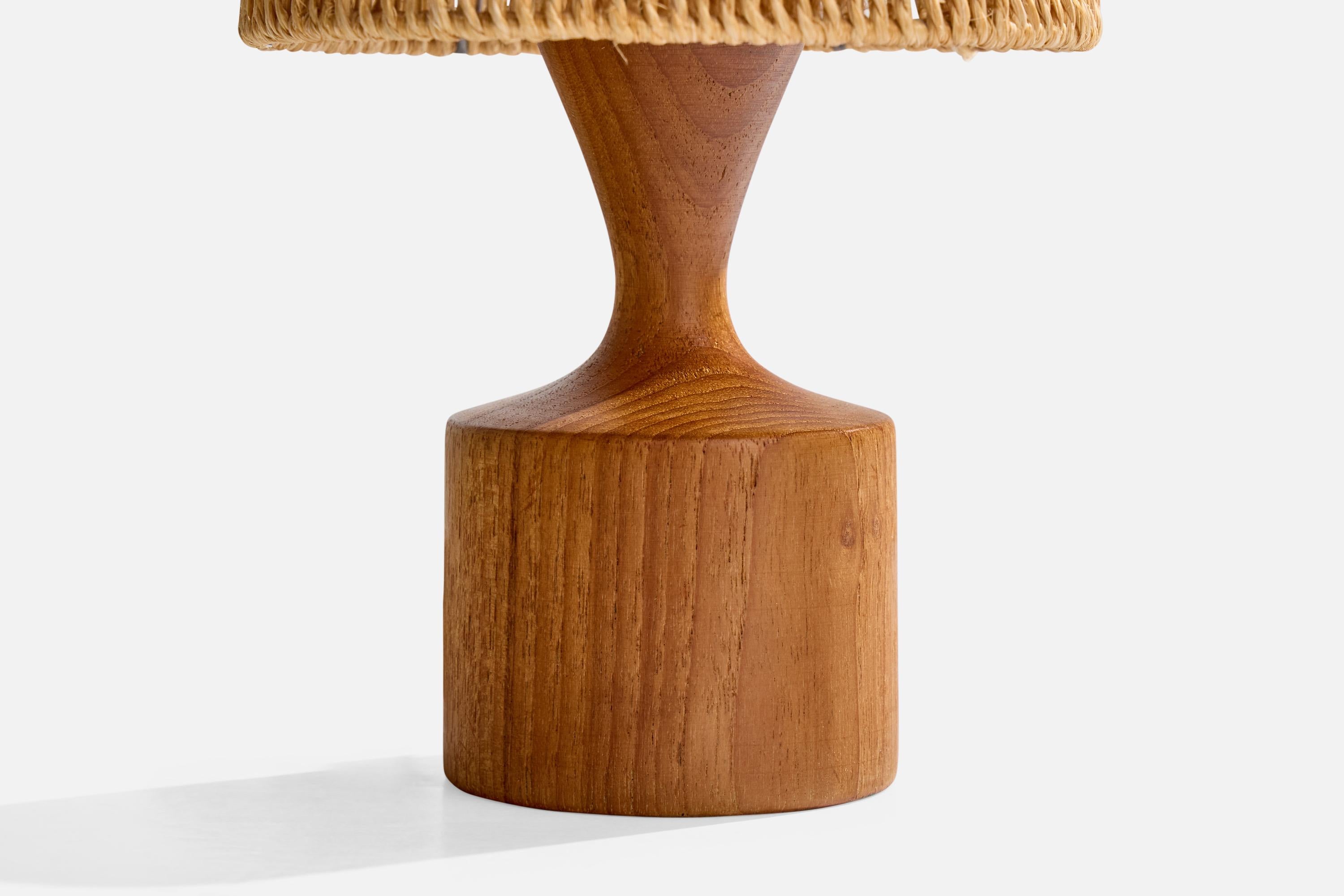 Swedish Designer, Table Lamps, Teak, Jute, Sweden, 1960s For Sale 4