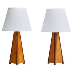 Diseñador sueco, lámparas de mesa, teca, roble, Suecia, años 50