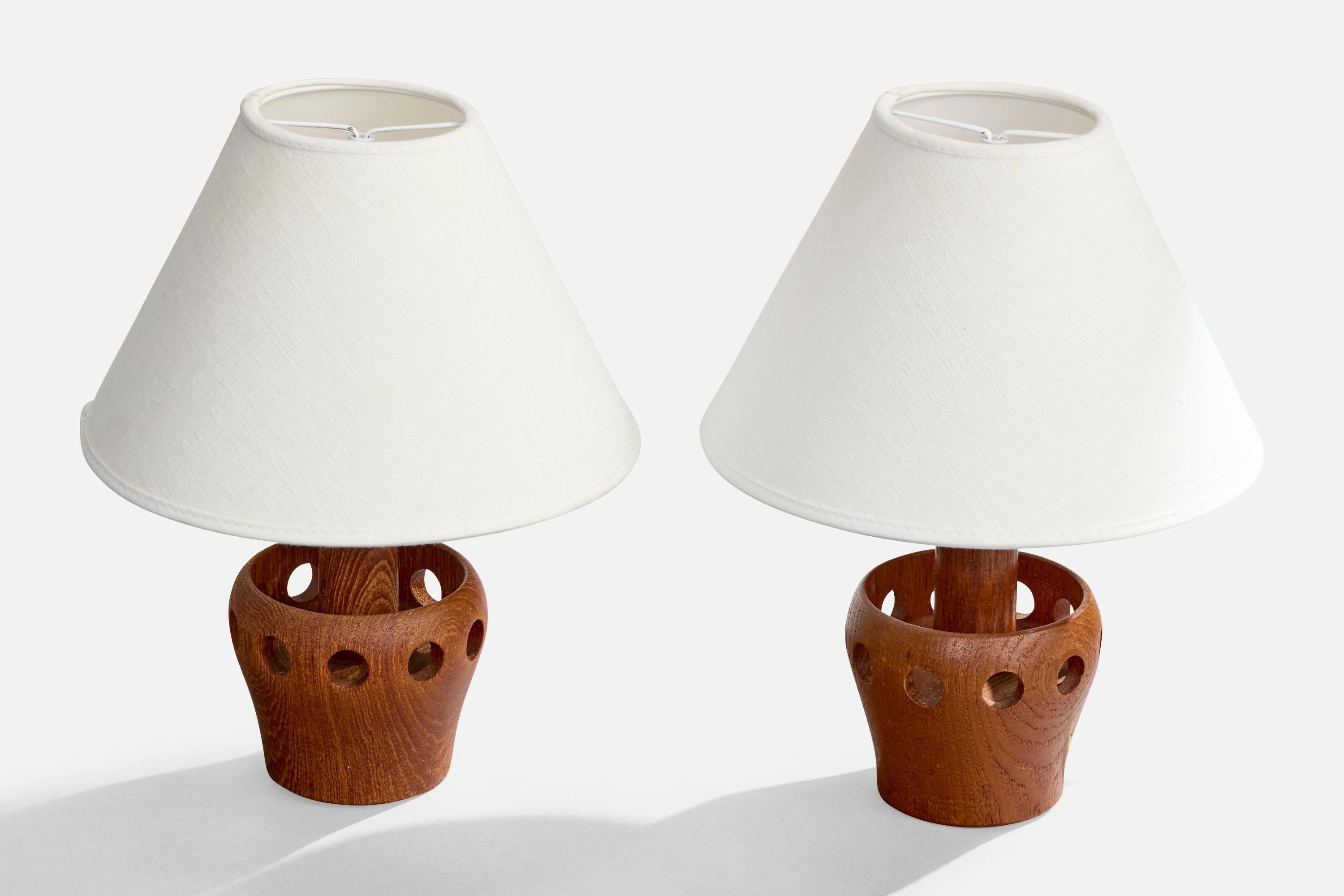 Mid-Century Modern Swedish Designer, Table Lamps, Teak, Sweden, 1950s For Sale